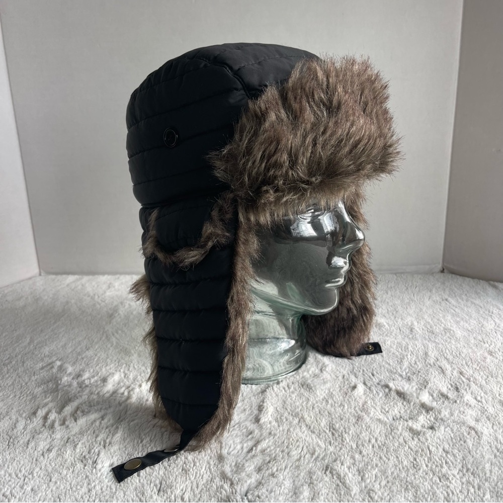 Men's Black and Brown Fur Trapper Hat - Picture 2 of 9